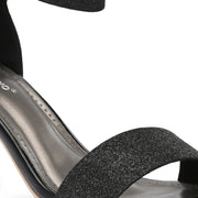 Women Black Block Heel Sandals with Ankle Strap & Back Zip (W-RST-002A-BLACK)