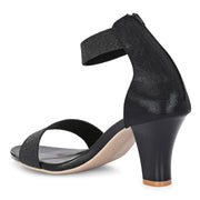 Women Black Block Heel Sandals with Ankle Strap & Back Zip (W-RST-002A-BLACK)
