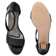 Women Black Block Heel Sandals with Ankle Strap & Back Zip (W-RST-002A-BLACK)