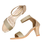 Women Block Heel Sandals with Ankle Strap & Back Zip (W-RST-002A-GOLD)