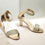 Women Block Heel Sandals with Ankle Strap & Back Zip (W-RST-002A-GOLD)
