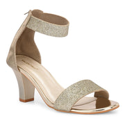 Women Block Heel Sandals with Ankle Strap & Back Zip (W-RST-002A-GOLD)