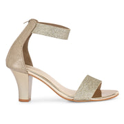 Women Block Heel Sandals with Ankle Strap & Back Zip (W-RST-002A-GOLD)