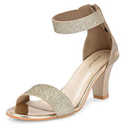 Women Block Heel Sandals with Ankle Strap & Back Zip (W-RST-002A-GOLD)