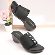 Women Wedge Slide Sandals (W-RST-035B-BLACK)