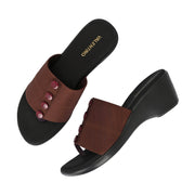 Women Wedge Slide Sandals (W-RST-035B-BROWN)