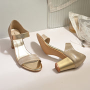 Women Ankle Strap Block Heel Sandals (W-RST-045-GOLD)