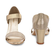 Women Ankle Strap Block Heel Sandals (W-RST-045-GOLD)