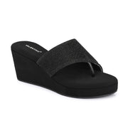 Women Wedge Slide Sandals (W-RST-052-BLACK)