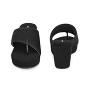 Women Wedge Slide Sandals (W-RST-052-BLACK)