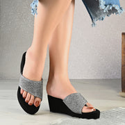 Women Wedge Slide Sandals (W-RST-052-GUNMETAL)