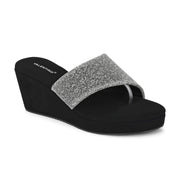 Women Wedge Slide Sandals (W-RST-052-GUNMETAL)