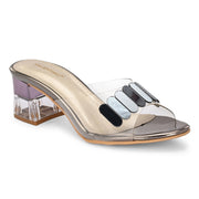 Women Transparent Slip-on Block Heel (W-RST-054-GUNMETAL)
