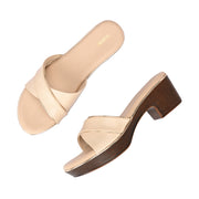 Women Block Heel Slip-On Sandals (W-RST-057A-BEIGE)