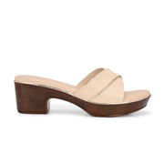 Women Block Heel Slip-On Sandals (W-RST-057A-BEIGE)