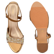 Women Party Wear Block Heels with Stone Work (W-RST-059-ANTIQUE)