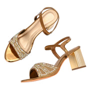 Women Party Wear Block Heels with Stone Work (W-RST-059-ANTIQUE)