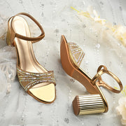 Women Party Wear Block Heels with Stone Work (W-RST-059-ANTIQUE)
