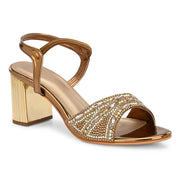 Women Party Wear Block Heels with Stone Work (W-RST-059-ANTIQUE)