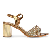 Women Party Wear Block Heels with Stone Work (W-RST-059-ANTIQUE)