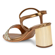 Women Party Wear Block Heels with Stone Work (W-RST-059-ANTIQUE)