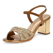 Women Party Wear Block Heels with Stone Work (W-RST-059-ANTIQUE)