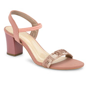 Women Party Wear Ankle-Strap Block Heel Sandals (W-RST-062-PEACH)