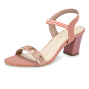 Women Party Wear Ankle-Strap Block Heel Sandals (W-RST-062-PEACH)