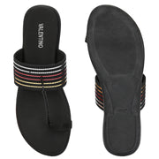 Women Stylish Kolhapuri Flats (W-RST-068-BLACK)