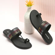 Women Stylish Kolhapuri Flats (W-RST-068-BLACK)