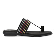 Women Stylish Kolhapuri Flats (W-RST-068-BLACK)