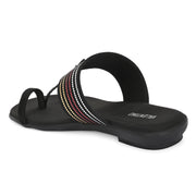 Women Stylish Kolhapuri Flats (W-RST-068-BLACK)