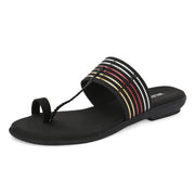 Women Stylish Kolhapuri Flats (W-RST-068-BLACK)