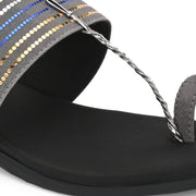 Women Stylish Kolhapuri Flats (W-RST-068-GREY)
