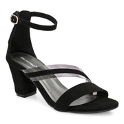 Women Block Heel Sandals with Ankle Strap & Back Zip (W-RST-071-BLACK)
