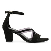 Women Block Heel Sandals with Ankle Strap & Back Zip (W-RST-071-BLACK)