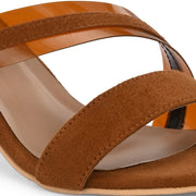 Women Block Heel Sandals with Ankle Strap & Back Zip (W-RST-071-TAN)