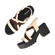 Women Block Heel Platform Sandals (W-RST-075A-BEIGE)