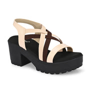 Women Block Heel Platform Sandals (W-RST-075A-BEIGE)