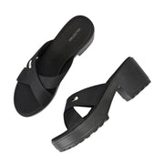 Women Block Heel Cross Strap Sandals (W-RST-076A-BLACK)