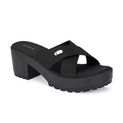 Women Block Heel Cross Strap Sandals (W-RST-076A-BLACK)