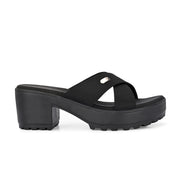 Women Block Heel Cross Strap Sandals (W-RST-076A-BLACK)