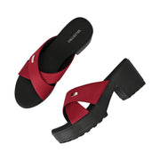 Women Block Heel Cross Strap Sandals (W-RST-076A-MAROON)