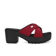 Women Block Heel Cross Strap Sandals (W-RST-076A-MAROON)