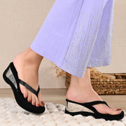 Women Embellished Wedge Heel Sandals (W-RST-079-BLACK)