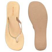 Women Partywear Stone Embellished V Strap Wedge Slippers (W-RST-079-GOLD)