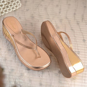 Women Partywear Stone Embellished V Strap Wedge Slippers (W-RST-079-SULTAN)