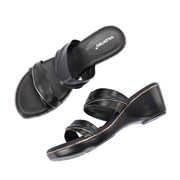 Women Double Strap Wedge Sandals – Casual & Office Wear (W-RST-082-BLACK)