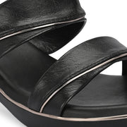 Women Double Strap Wedge Sandals – Casual & Office Wear (W-RST-082-BLACK)