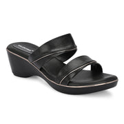 Women Double Strap Wedge Sandals – Casual & Office Wear (W-RST-082-BLACK)